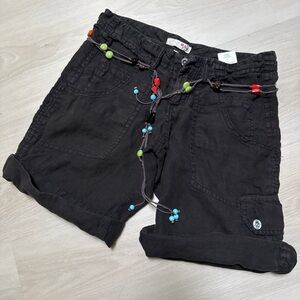 Joie Size 2 Linen Low Waist Shorts In Charcoal With Belt